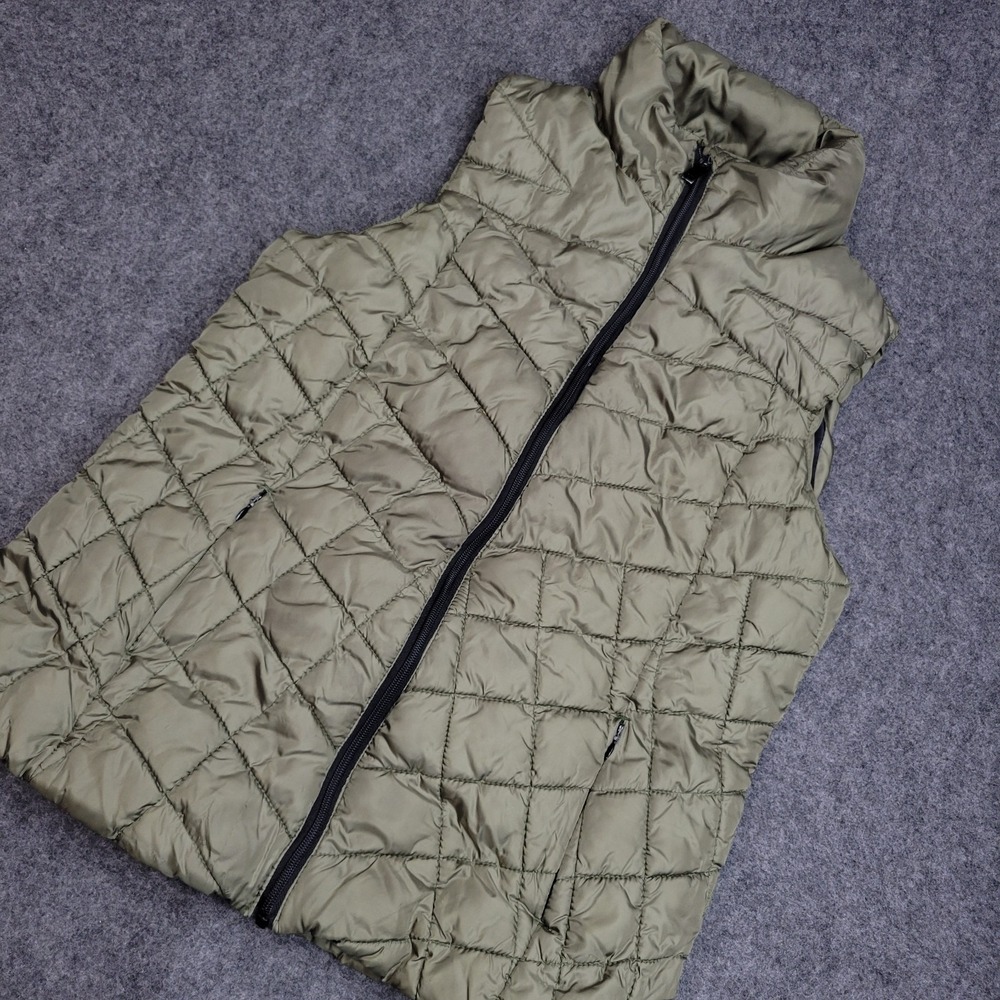 Big Chill Vest Womens Medium Green Softshell Quilted Down Puffer Mock Neck